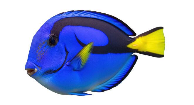 Isolated Blue Tang Surgeonfish Swimming Aquatic Marine Life Pet in Ocean, Healthy Bright