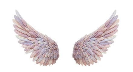 Obraz premium Isolated set of elegant feather wings, ethereal iridescent angelic bird elements, fantasy