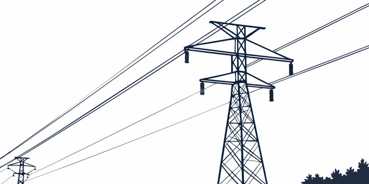 Power transmission tower with electrical lines against a clear sky