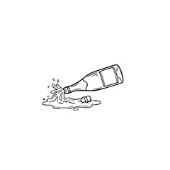 Fototapeta premium Spilled Champagne Bottle Illustration – Celebration Party Mess and Sparkling Wine Overflow Line Art Icon