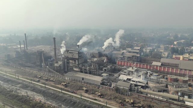 Aerial 4k shot of Star Paper Mill in Saharanpur, Uttar Pradesh, India