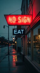 Fototapeta premium Neon Signs Illuminate a Rainy Night at a Diner.