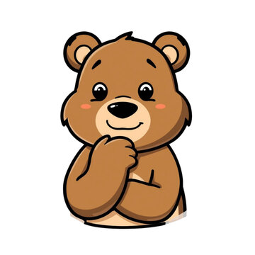 Cute Bear Mascot Thinking Pose Cartoon Character