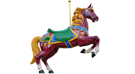 Isolated Carousel Horse Ornament with Gold Mane, Decorative Flowers and Green Saddle © Andrei