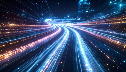Fototapeta premium Futuristic city lights blur into streaks of vibrant color.