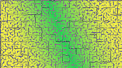Obraz premium Abstract maze pattern with black grid lines and gradient overlay transitioning from yellow edges to green center digital artwork