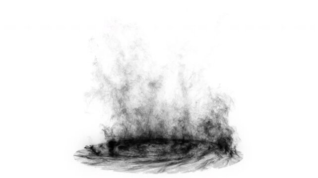 Cinematic 4K black smoke tornado and swirling dust cloud rising on  white background, VFX element