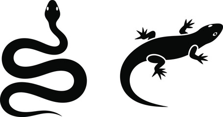 Obraz premium Silhouette of a snake and a lizard on a white background
