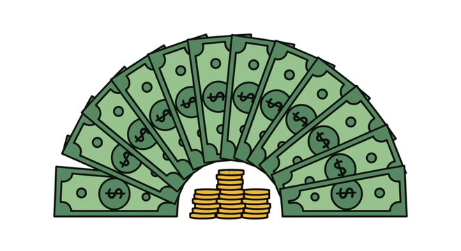 Stack of dollars and coins for financial success