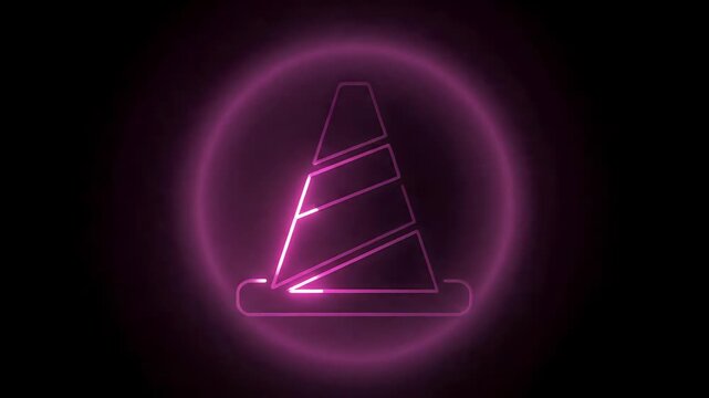 Neon Construction Cone HUD Icon With Pink Glow Seamless Loop Animation