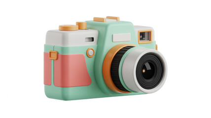 Pastel colored camera with orange accents mint green