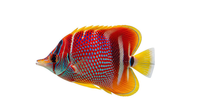 Isolated Threadfin Butterflyfish displaying brilliant colors, underwater, ocean life species