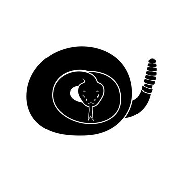 Black and white illustration of a coiled snake ready to strike.