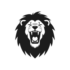 Obraz premium Roaring lion head illustration in black and white, perfect for logos and designs.