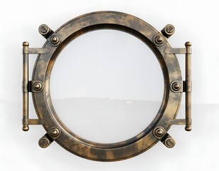 Obraz premium Antique bronze porthole window with latch; nautical metal frame for boat or ship detail