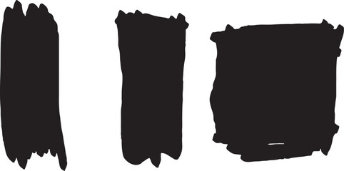 Three black brush strokes on a white background varying in shape and size creating a simple yet striking visual composition © Mahmuda