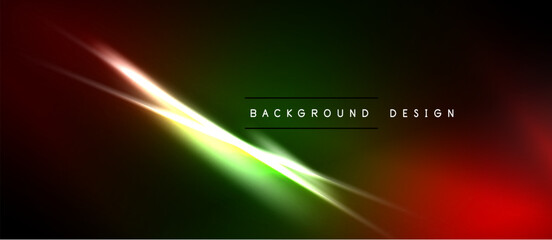 Naklejka premium Abstract gradient background. Diagonal light streaks intersect, creating vibrant red, green hues. Dark borders frame design.