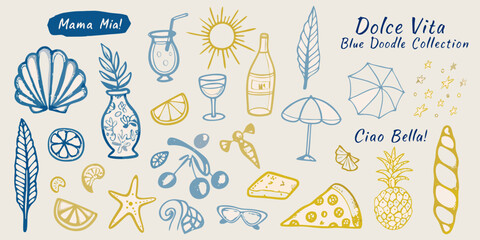 A colorful doodle collection featuring summer themes and italian phrases © Nayon
