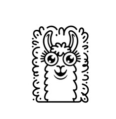 Fototapeta premium Cute llama isolated on blue background. Funny kawaii alpaca character. Cartoon flat style. Vector illustration
