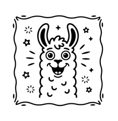 Fototapeta premium Cute llama isolated on blue background. Funny kawaii alpaca character. Cartoon flat style. Vector illustration