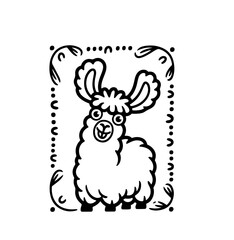 Fototapeta premium Cute llama isolated on blue background. Funny kawaii alpaca character. Cartoon flat style. Vector illustration