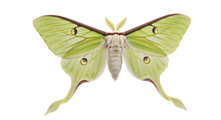 Isolated Lunar Moth, Actias luna, Beautiful Pale Green Insect with Eye Spots on Wings, Lepidoptera © Natalia