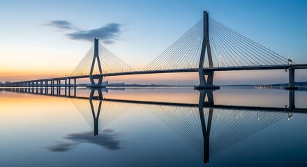 Fototapeta premium Cable Stay Bridge at Serene Sunset.
