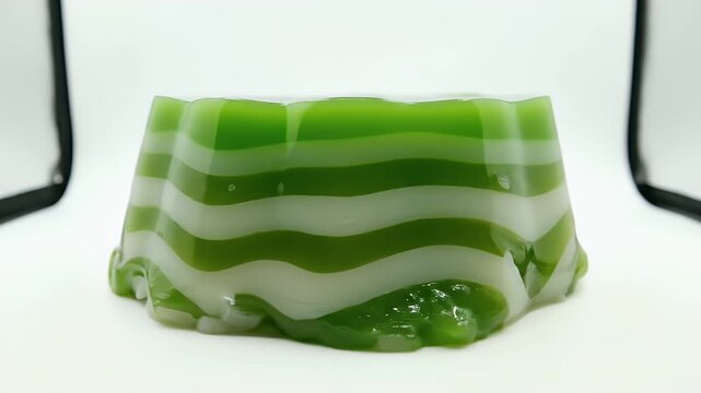 Layered Green And White Sweet Cassava Jelly Dessert In A Festive Food Presentation With Natural Lighting And A Clean White Background