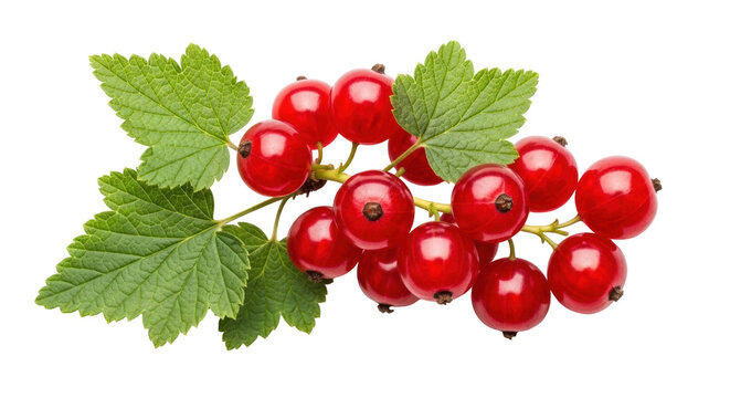 Isolated redcurrants with leaves on branch with no background ripe and healthy, healthy