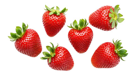 Isolated delicious vibrant fresh ripe strawberries, bright red color, green leaves, healthy treat © Natalia