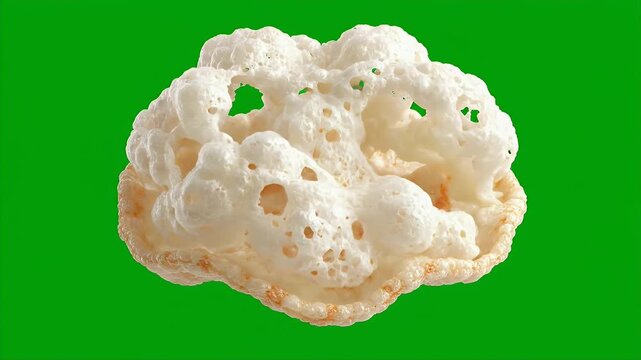 Loop Animation of Kerupuk Udang Puffing and Expanding on Green Screen Background
