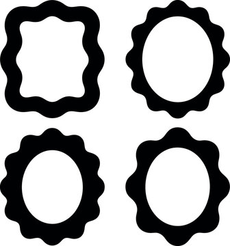 A set of four black and white frame shapes on a plain background