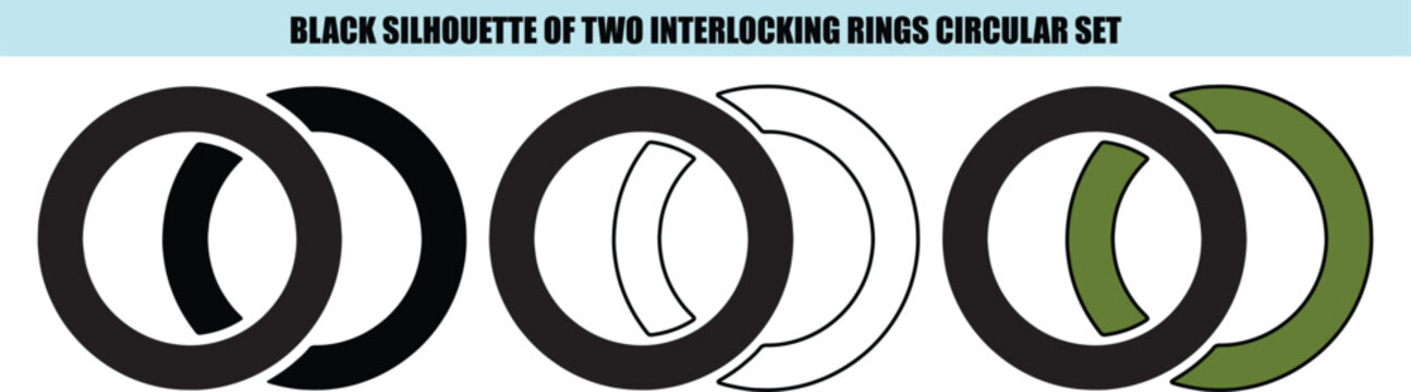 Black silhouette interlocking rings circular white