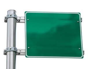 Obraz premium Blank green road sign with white border on metal post for custom message display