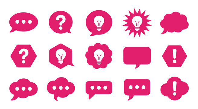 Speech bubbles communication conversation dialogue discussion chat message idea question answer exclamation information notification alert warning symbol icon graphic design vector illustration