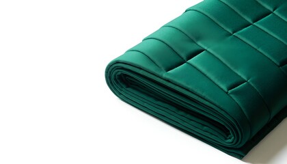 Fototapeta premium Dark green quilted fabric roll with textured pattern lush emerald textile material