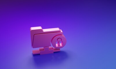 Pink FTP folder and lock icon isolated on purple-blue background. Concept of software update, ftp transfer protocol. Security, safety, protection concept. Minimalism concept. 3D render illustration