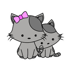 Fototapeta premium Two gray cartoon cats sit side by side.