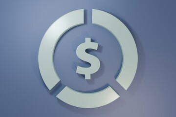 Obraz premium Grey Coin money with dollar symbol icon isolated on purple-blue background. Banking currency sign. Cash symbol. Minimalism concept. 3D render illustration