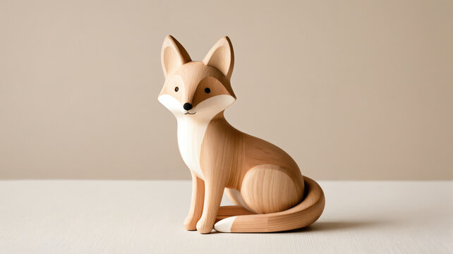 Eleganter Fuchs aus Holz in sitzender Pose