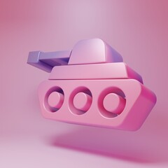 Obraz premium Purple-pink Military tank icon isolated on pink background. Minimalism concept. 3D render illustration