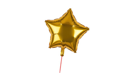 Isolated golden star shaped foil balloon on a string, floating decoration for a party © Maria
