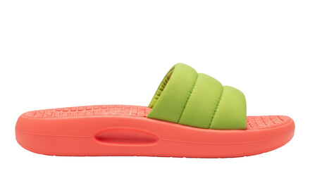 Isolated bright slip-on sandal offers comfort and vibrant style for beach, poolside, relaxing