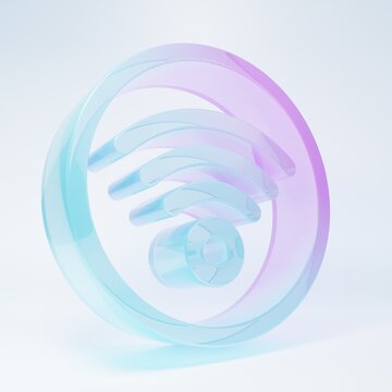 Frosted glass Wi-Fi wireless internet network symbol icon isolated on white background. Minimalism concept. 3D render illustration