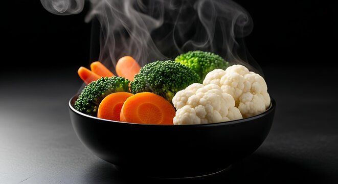 Steaming bowl of fresh vegetables