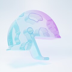 Obraz premium Frosted glass Military helmet icon isolated on white background. Army hat symbol of defense and protect. Protective hat. Minimalism concept. 3D render illustration