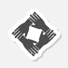 Obraz premium People putting their hands together icon sticker isolated on gray background