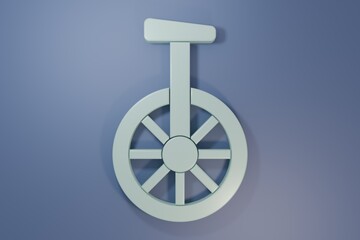 Grey Unicycle or one wheel bicycle icon isolated on purple-blue background. Monowheel bicycle. Minimalism concept. 3D render illustration © Oksana