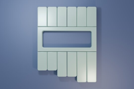 Grey Pan flute icon isolated on purple-blue background. Traditional peruvian musical instrument. Zampona. Folk instrument from Peru, Bolivia and Mexico. Minimalism concept. 3D render illustration