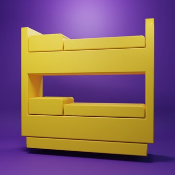 Yellow Bunk bed icon isolated on purple background. Minimalism concept. 3D render illustration
